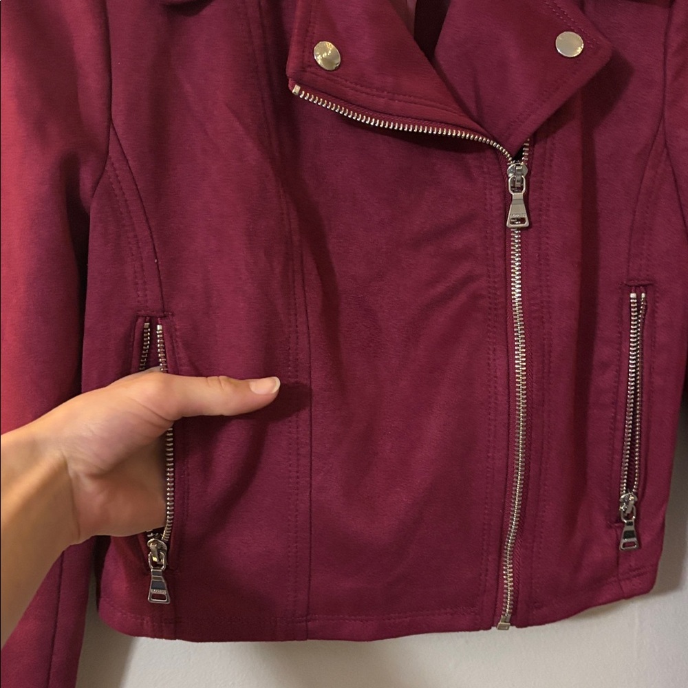 Express Burgundy Faux Suede Crop Jacket - Picture 5 of 7